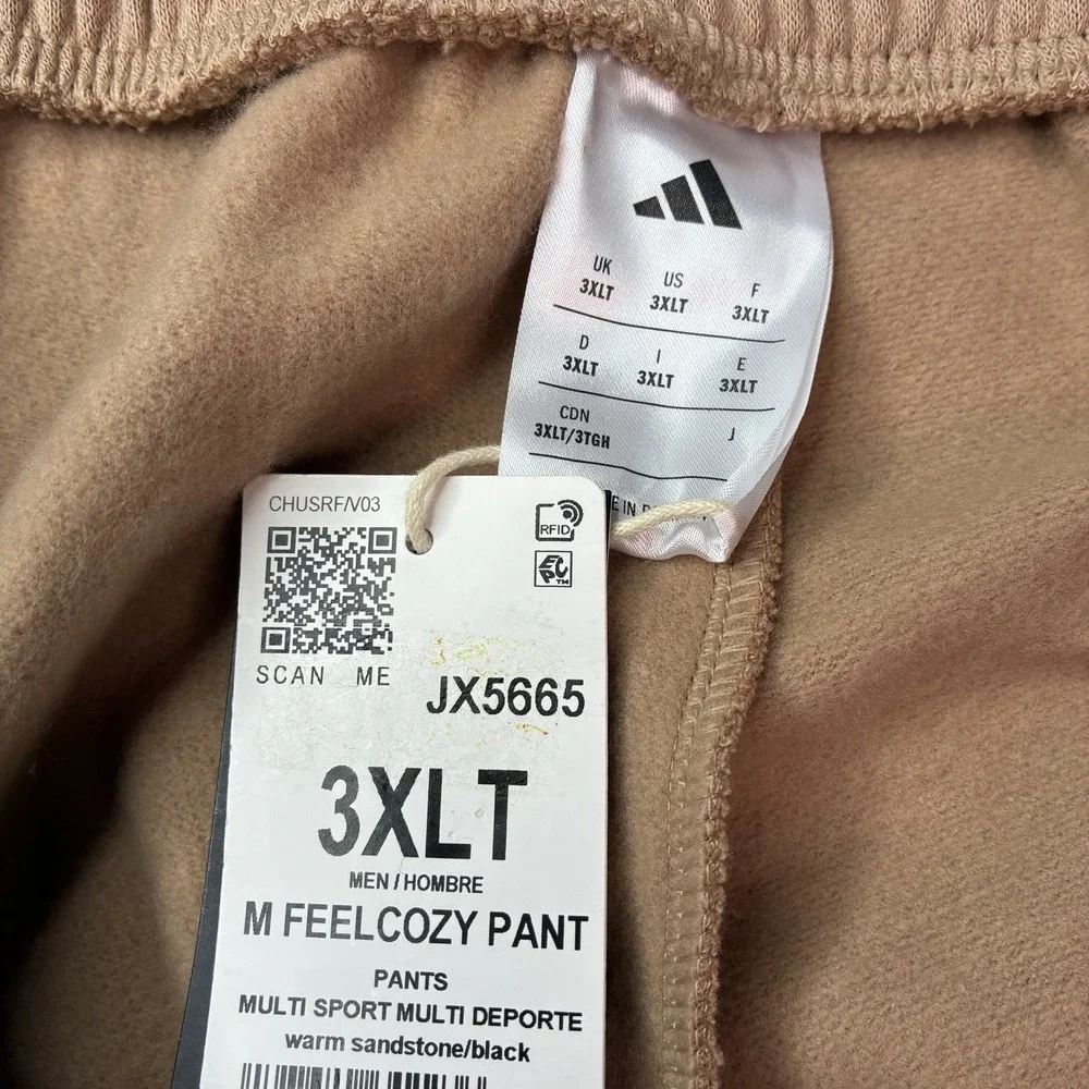 NWT Adidas Feelcozy Sweatpants 3XLT Sandstone Tan Tapered Fleece Joggers JX5665
